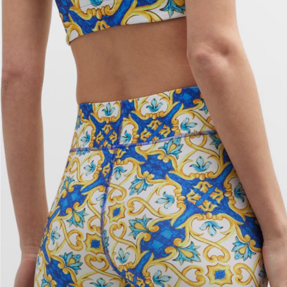 Terez Blue and Yellow Tile Patterned Leggings - Picture 5 of 7